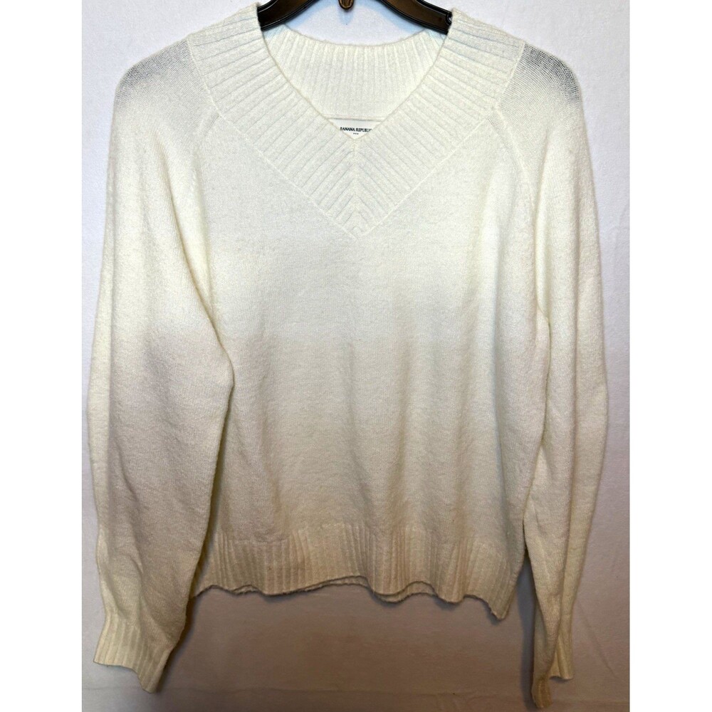 Banana Republic Womens Ivory Solid Knit V-Neck Raglan Pullover Sweater M